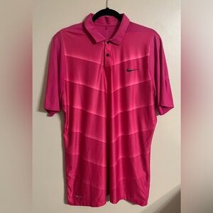 Nike Tiger Woods Dri Fit Golf Polo Pink Striped Short Sleeved Men's Size Medium